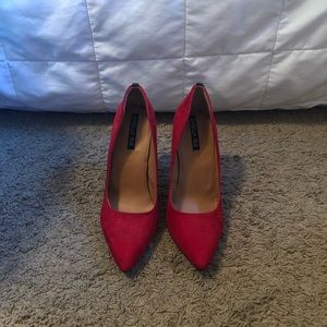 Red Suede Pointed Toe Heels
